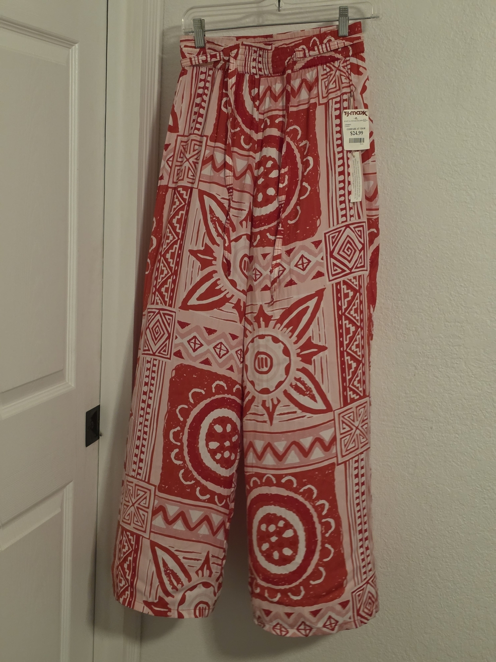 Rachel Zoe Red and White Geometric Wide-Leg Pants